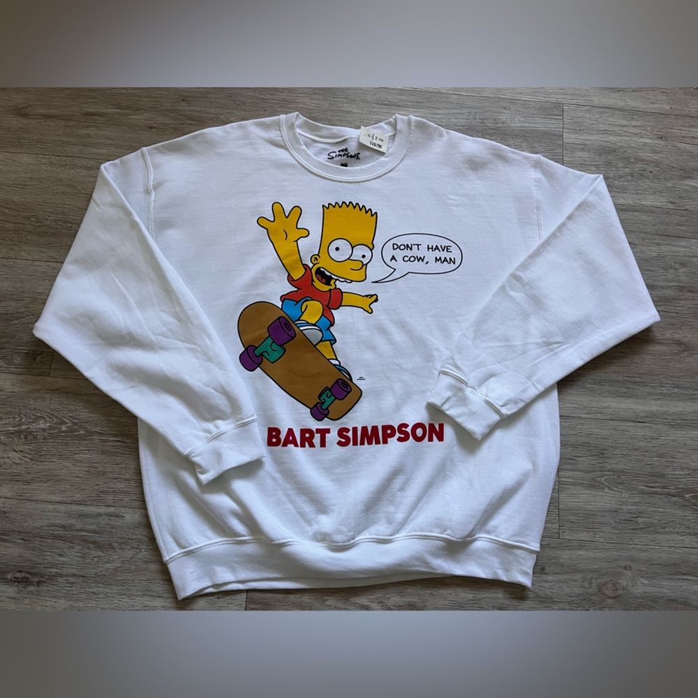 Bart Simpson Men's Sweatshirt White Skateboarding Graphic Unisex Oversized Xl